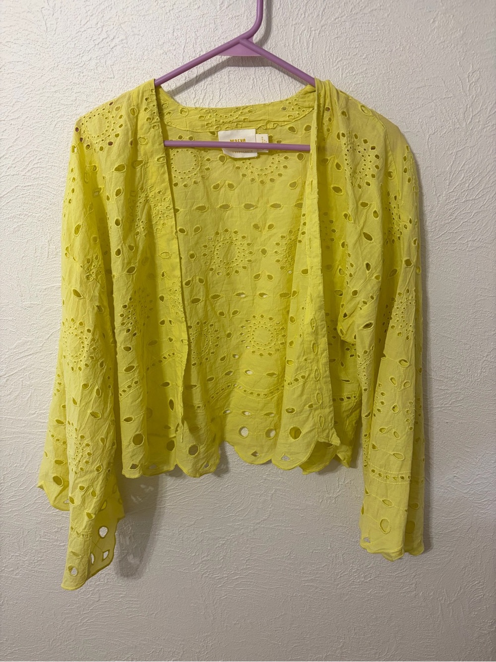 Lime Eyelet Open-Front Women's Cardigan